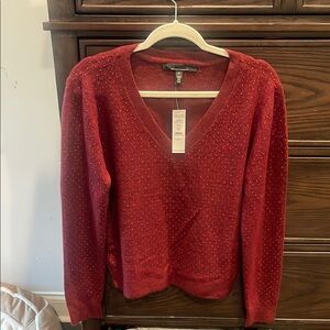 White House Black Market Red V-Neck Sweater